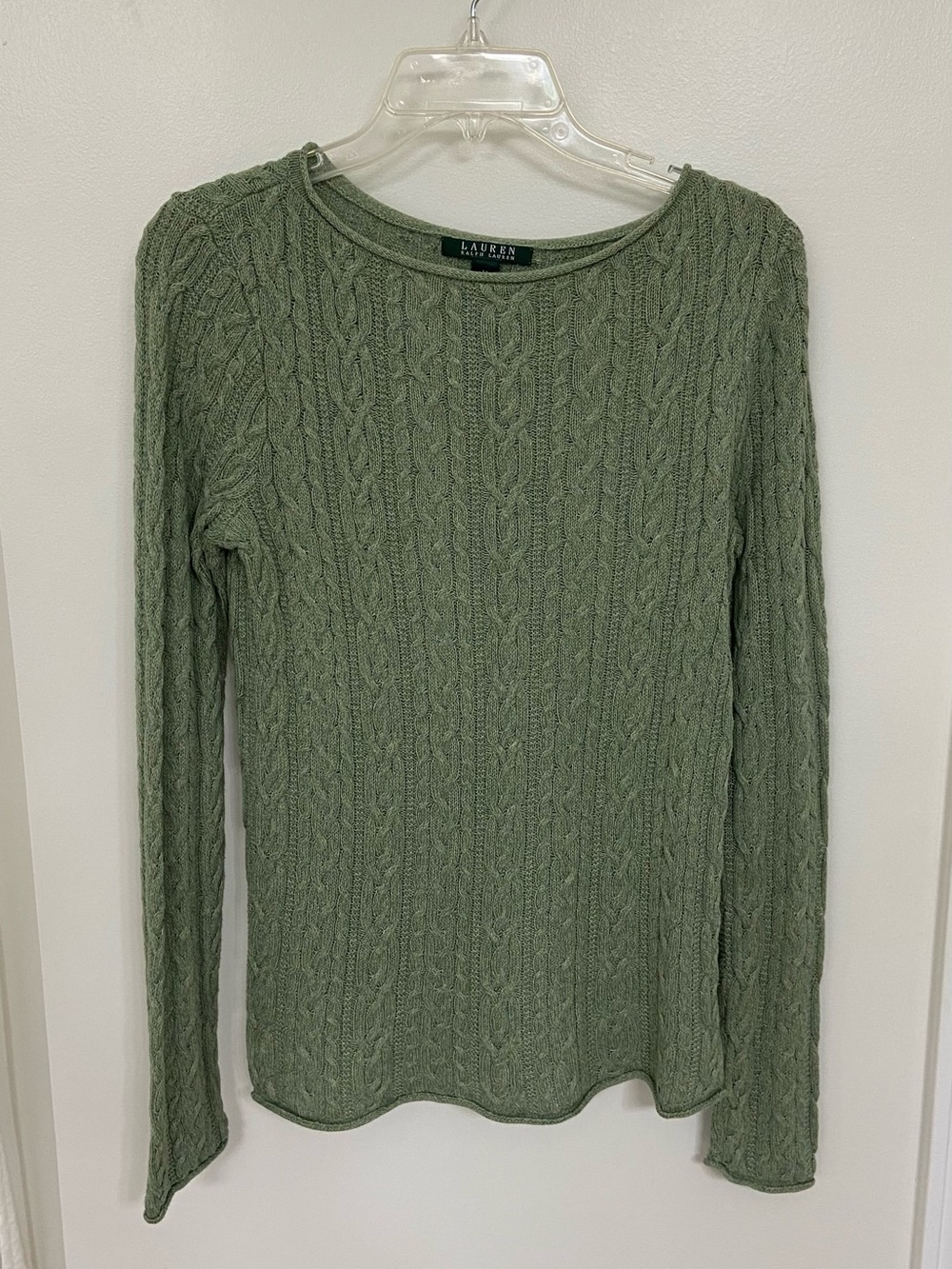 Lauren Ralph Lauren Cable Knit Sweater Women’s M Sage Green 100% Cotton